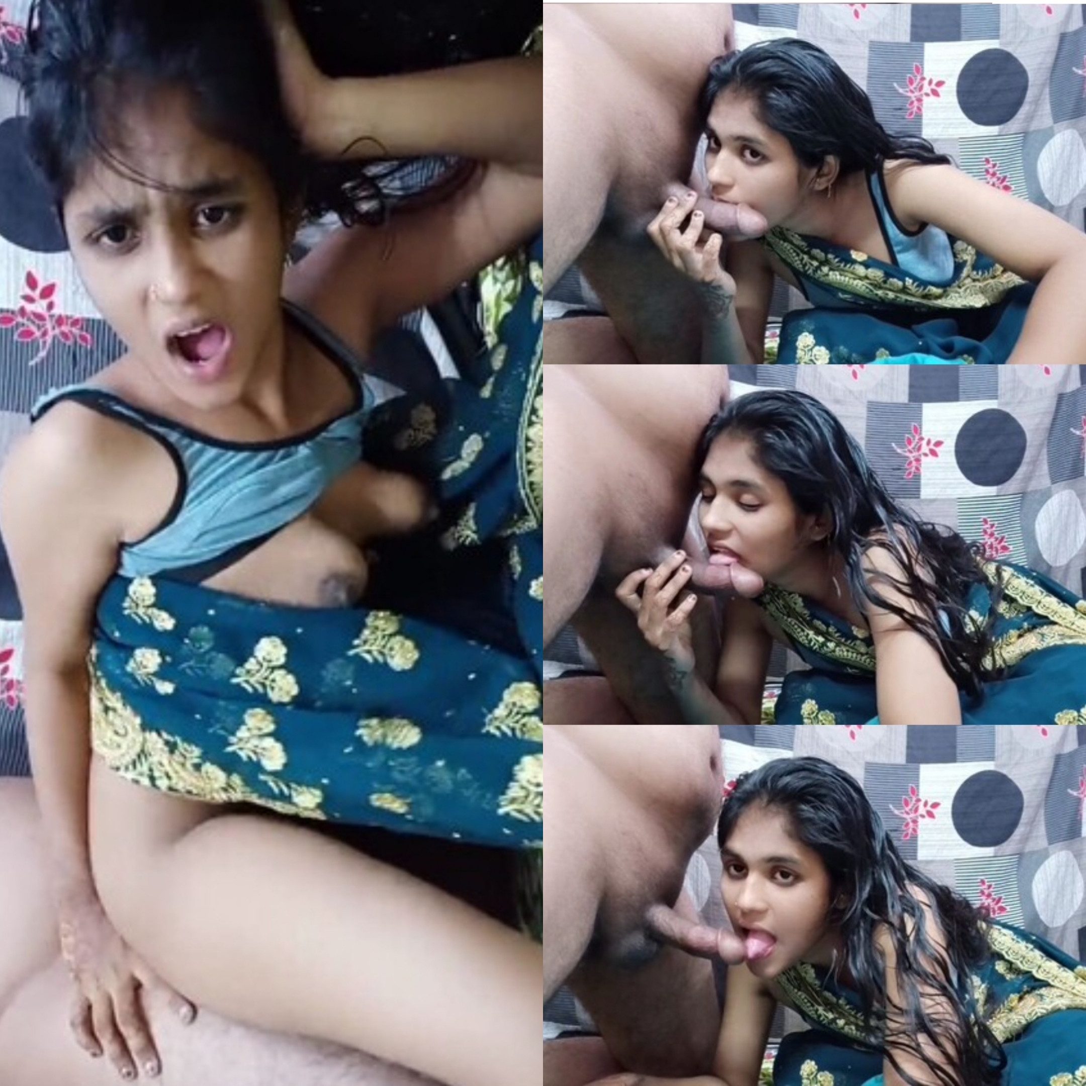 Beauty Girl Surprised His Boyfriend in Blue Saree Blowjob and fucking
