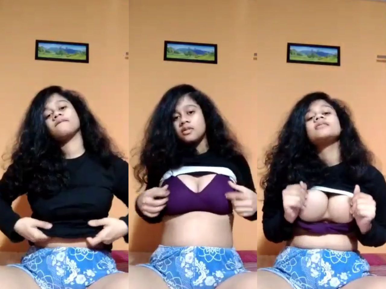 Beautifull small girl showing big boobs and hairy pussy
